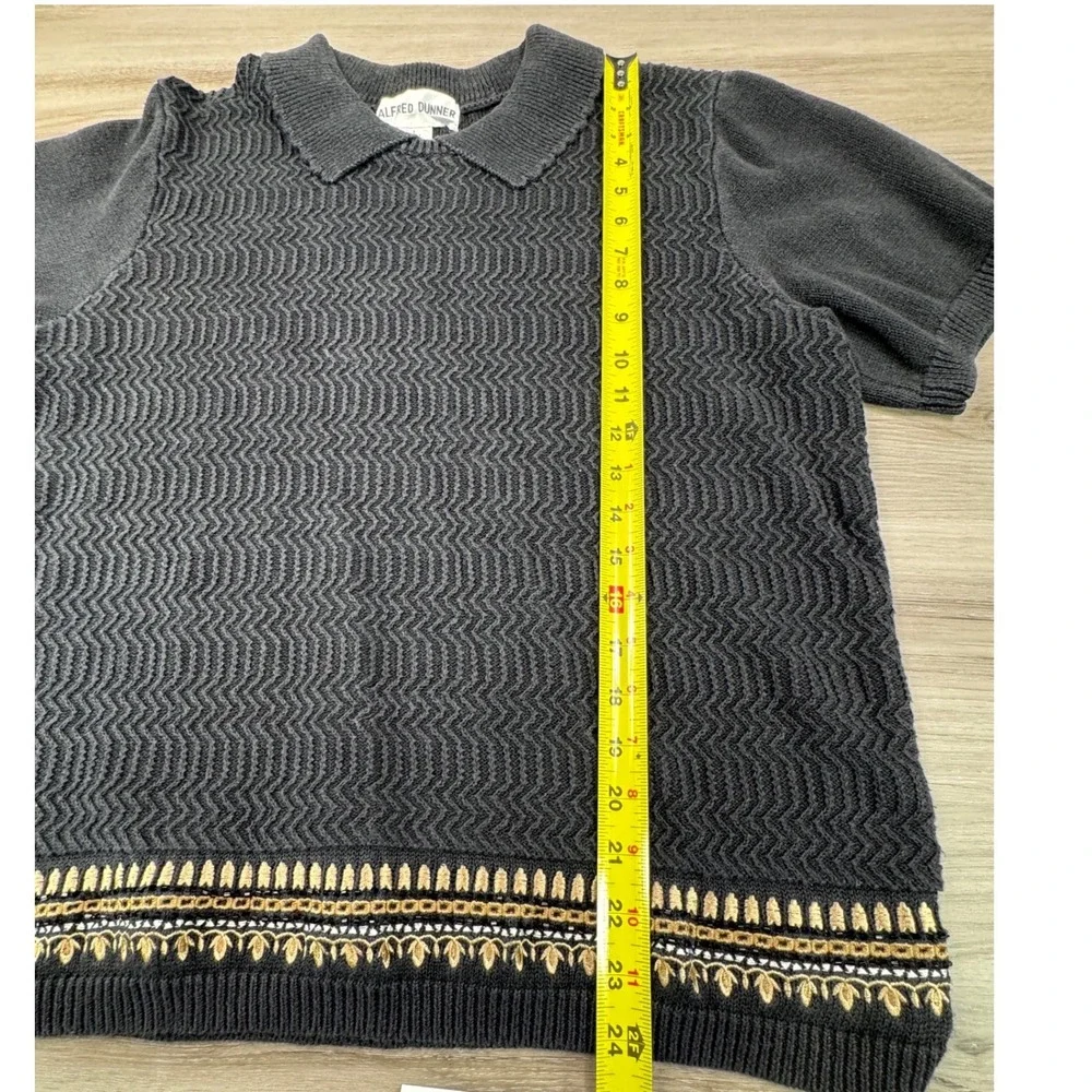 VTG Alfred Dunner‎ Womens Gray Chevron Textured Knit Beaded Polo Sweater Top L